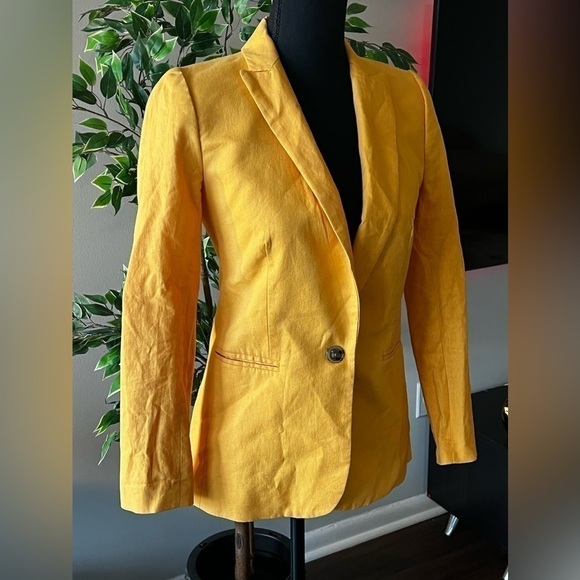 JCrew Factory Linen/Cotton Yellow Blazer Size 00 - Picture 2 of 8